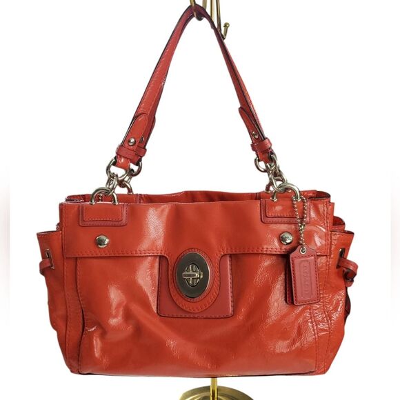 Coach Peyton‎ Carryall Shoulder Bag Patent Leather Red Orange Spring Summer Rare